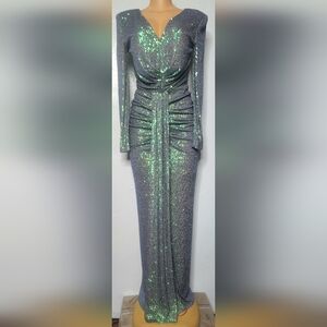 NWOT "EXPLOSION" iridescent Sequined Elegant Long Sleeve Gown
